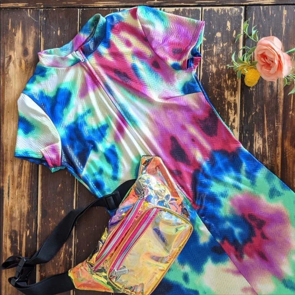 NWOT Kimcine Neon Curve Beautiful Tie Dye Short Sleeve Maxi Dress - Picture 2 of 6